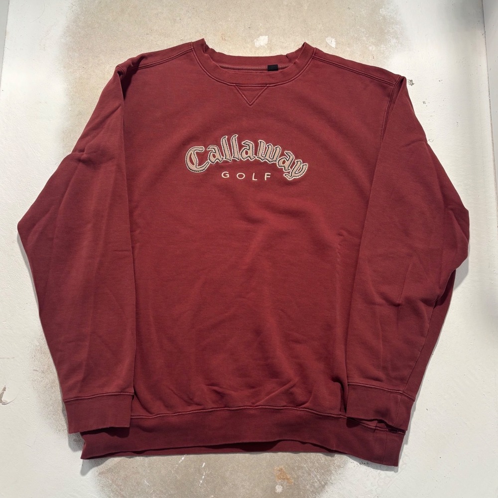 Callaway Golf Sport Mens XL Burgundy Embroidered Spellout Crewneck Sweatshirt